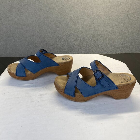 Dansko Women's Susie Platform Cork Wedge Sandal,Buckle, Blue Size 36,Clog - Picture 2 of 16